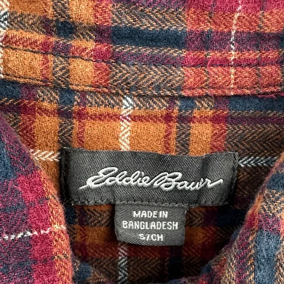 Eddie Bauer Outdoor Timeless Men's Checkered Flannel Shirt Burgundy/Navy SzS - Picture 2 of 14